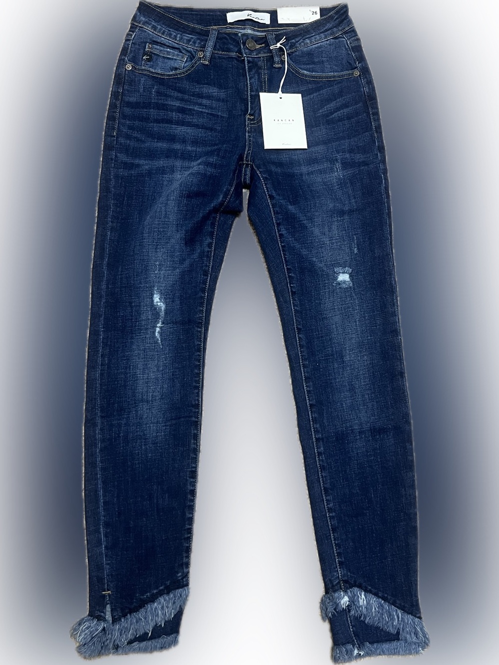 KanCan Dark Indigo Frayed Ankle Skinny Jeans